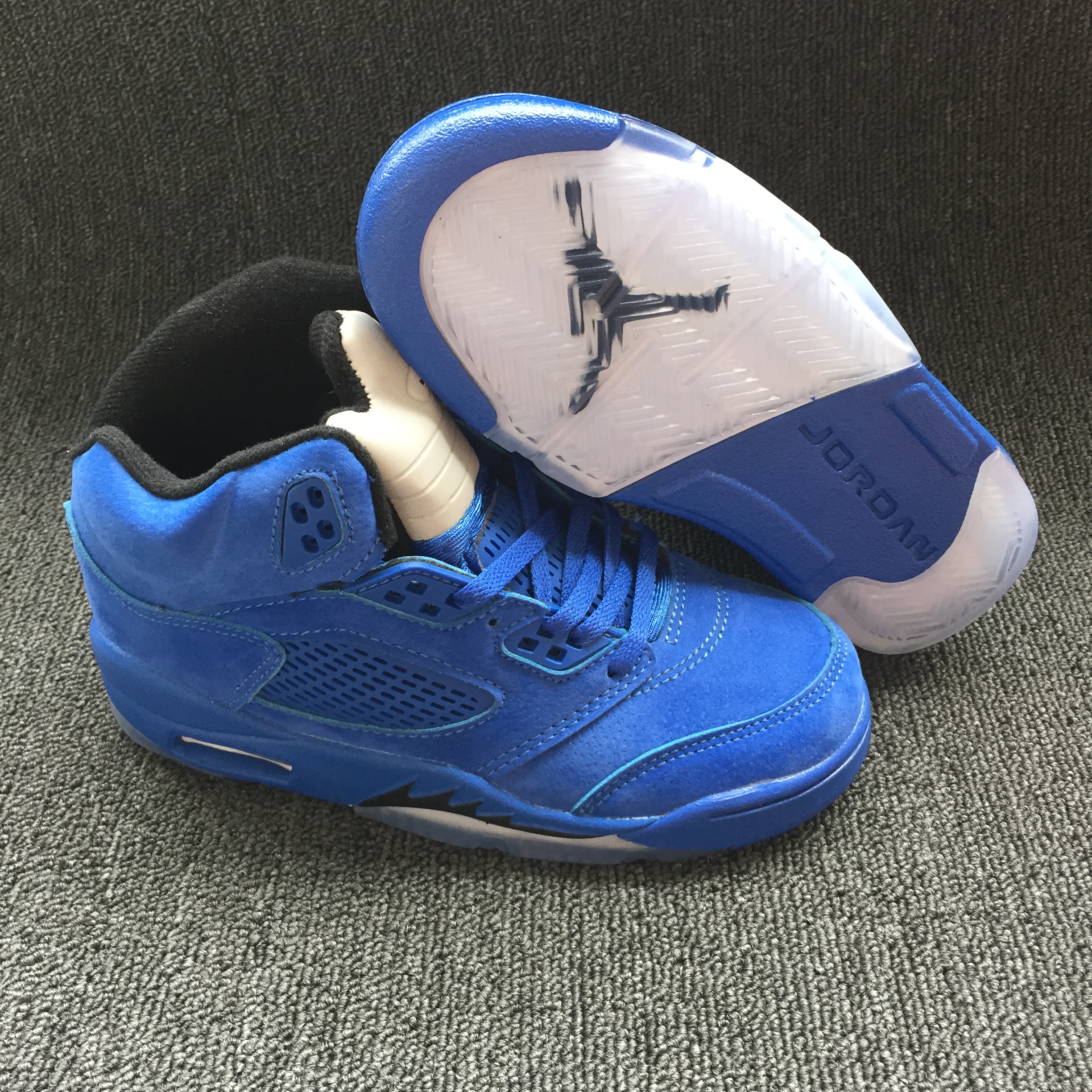 Air Jordan 5 Retro Sea Blue White Shoes For Kids - Click Image to Close